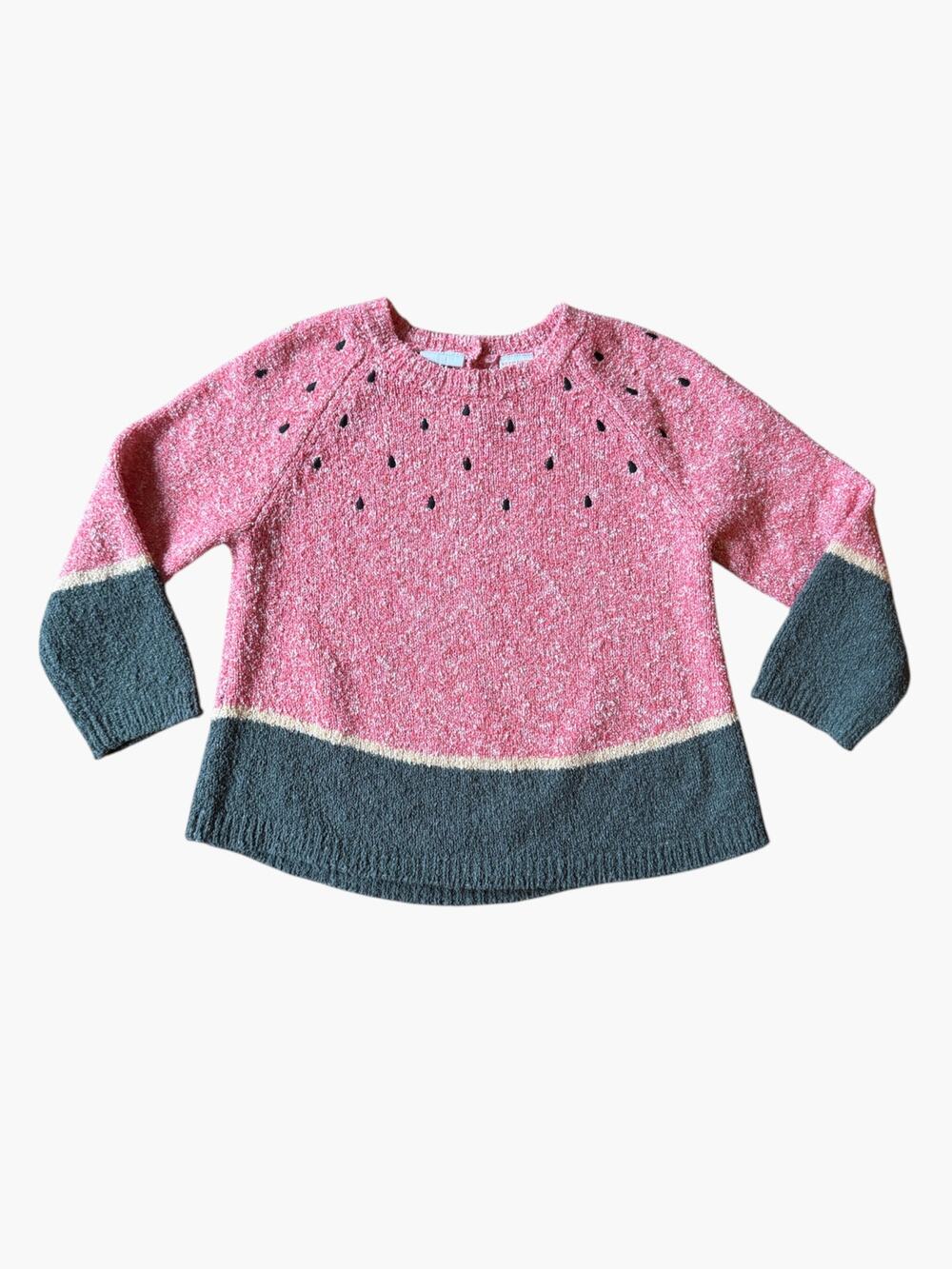 Zara Baby Girls Watermelon Boucle Sweater Embroidered Seeds Size 3-4Y